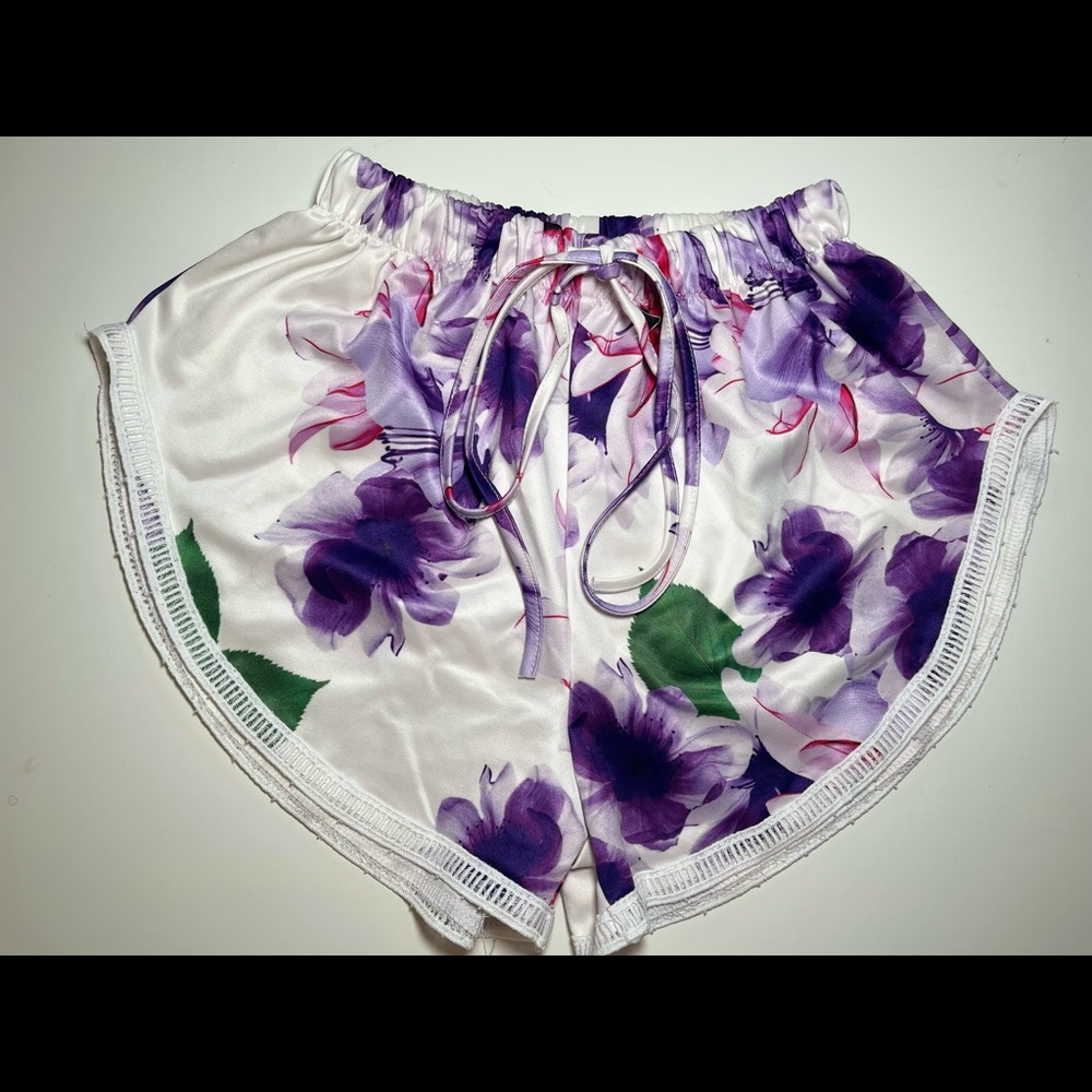 Purple and White Floral Shorts